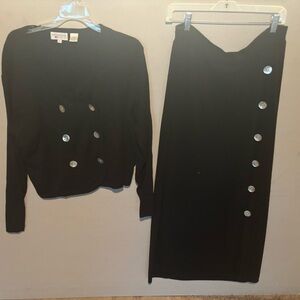 XL Black Co-Ord Set Skirt & Sweater Set w/ Buttons